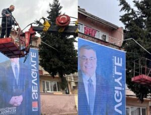 Cumhur İttifakı adayı rakibinin gençler tarafından indirilen posterini yerine astı