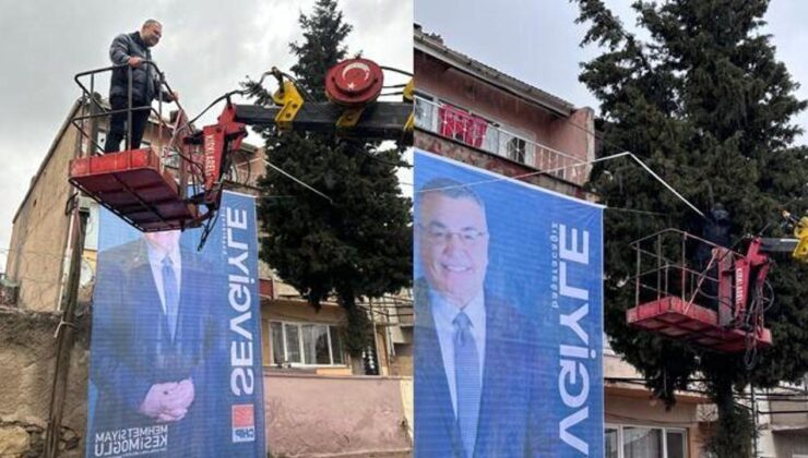 Cumhur İttifakı adayı rakibinin gençler tarafından indirilen posterini yerine astı