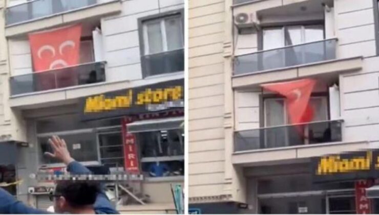 Esenyurt’ta DEM Partili grup MHP bayrağı asılı evi taşladı!