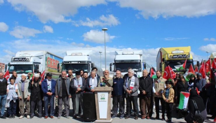 Konya’dan Gazze’ye 6 yardım tırı gönderildi