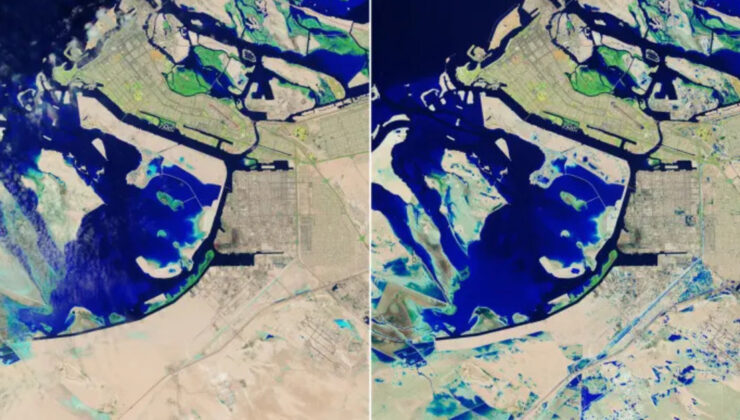 NASA, BAE'de yaşanan selde Dubai ve Abu Dabi'nin uydu görüntülerini paylaştı