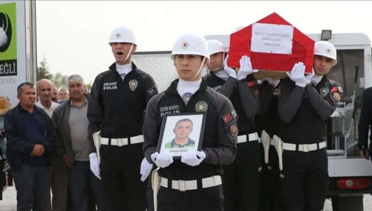 Trafik kazasında şehit olan polis memuru Emrah Büke Konya’da toprağa verildi
