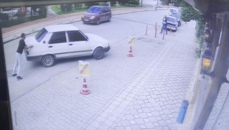 El frenini çekmeyi unuttu: Olası kazayı esnafın müdahalesi önledi!