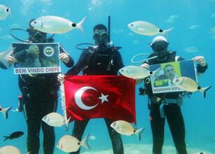 Fethiye’deki dalgıçlar, Ali Koç’un yeniden başkanlığa seçilmesini su altında kutladı