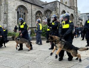 İngiltere'nin Plymouth kentinde polis, aşırı sağcılara köpeklerle müdahale etti | Dış Haberler